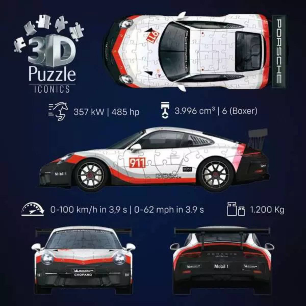Ravensburger 3D puzzle (slagalice) - 108pcs Porsche 911 GT3 Cup RA12008039